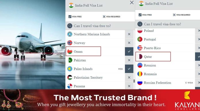 ഇനി ഇന്ത്യക്കാർക്ക് ഖത്തറും ഒമാനും അടക്കം 62 രാജ്യങ്ങളിലേക്ക് വിസയില്ലാതെ യാത്ര ചെയ്യാം.