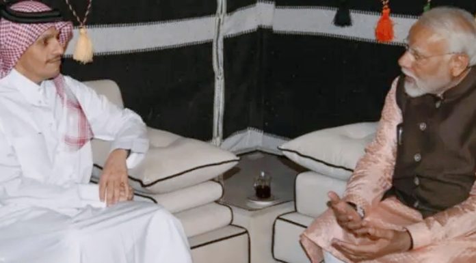 ശൈഖ് മുഹമ്മദ് ബിൻ അബ്ദുൽറഹ്മാൻ ബിൻ ജാസിം അൽതാനി ദോഹയിൽ മോഡിയുമായി കൂടിക്കാഴ്ച നടത്തി..